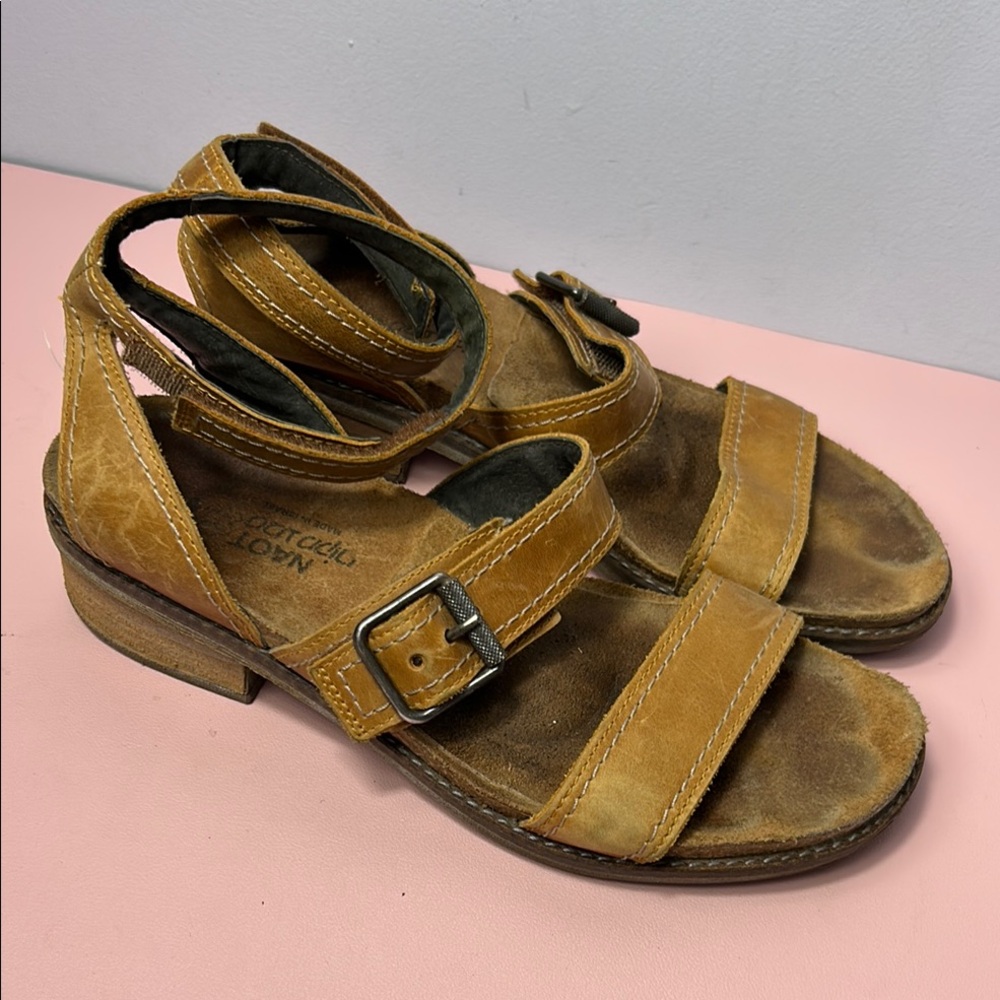 Naot Tan Leather Buckle Strap Sandals